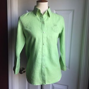 Lauren Ralph Lauren Green Linen Shirt 3/4 …